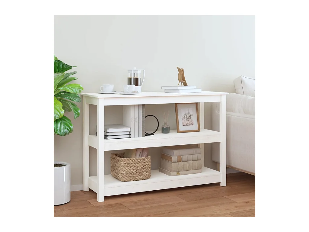 Tavolo consolle Bianco 110x40x74 cm Legno massello di pino