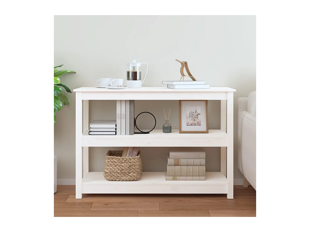 Tavolo consolle Bianco 110x40x74 cm Legno massello di pino