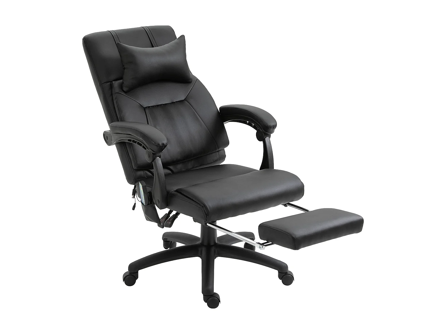 Fauteuil de bureau ergonomique avec massage, fonction chauffante, repose-pieds, PVC, Noir (68x79x104-112 cm)