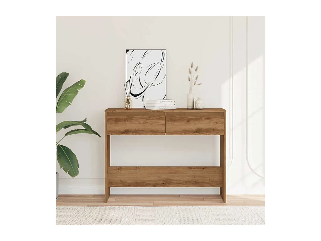 Table console chêne artisanal 100x35x76,5 cm bois d'ingénierie