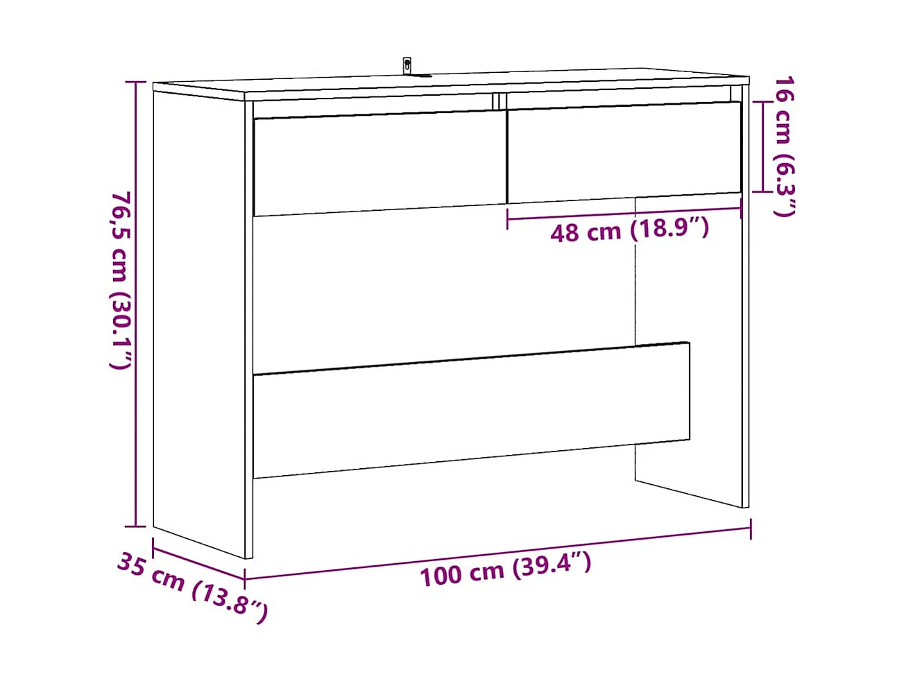 Consoletafel handgemaakt eikenhout 100x35x76,5 cm bewerkt hout
