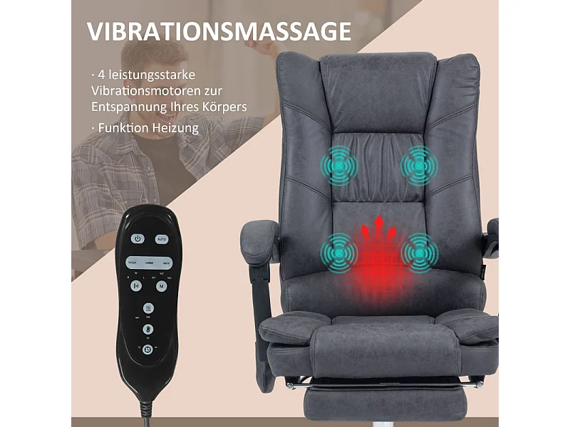 Chaise de bureau avec massage et fonction chauffante, réglable, polyester, gris foncé (64x70x118 cm)