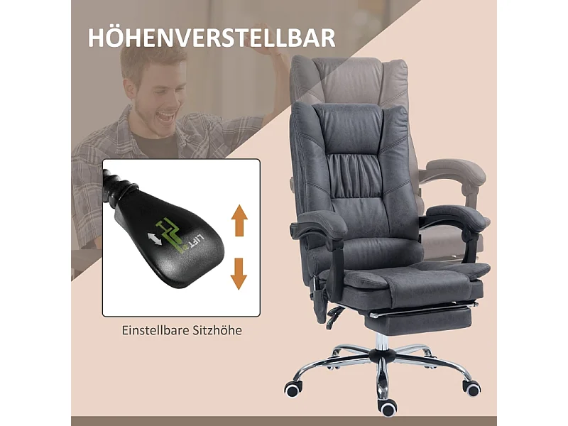 Chaise de bureau avec massage et fonction chauffante, réglable, polyester, gris foncé (64x70x118 cm)