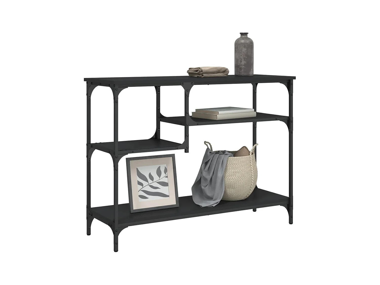 Tavolo consolle con ripiani nero 100x35x75 cm