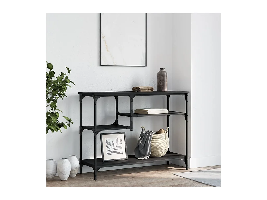 Tavolo consolle con ripiani nero 100x35x75 cm