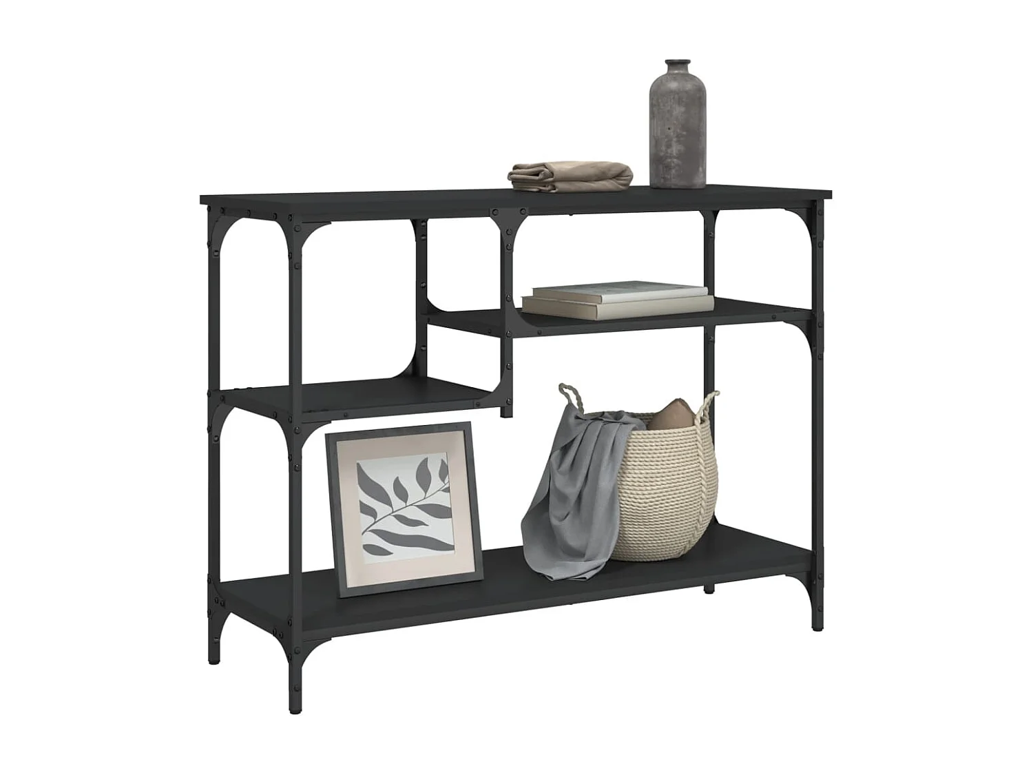 Consola con estantes negra 100x35x75 cm