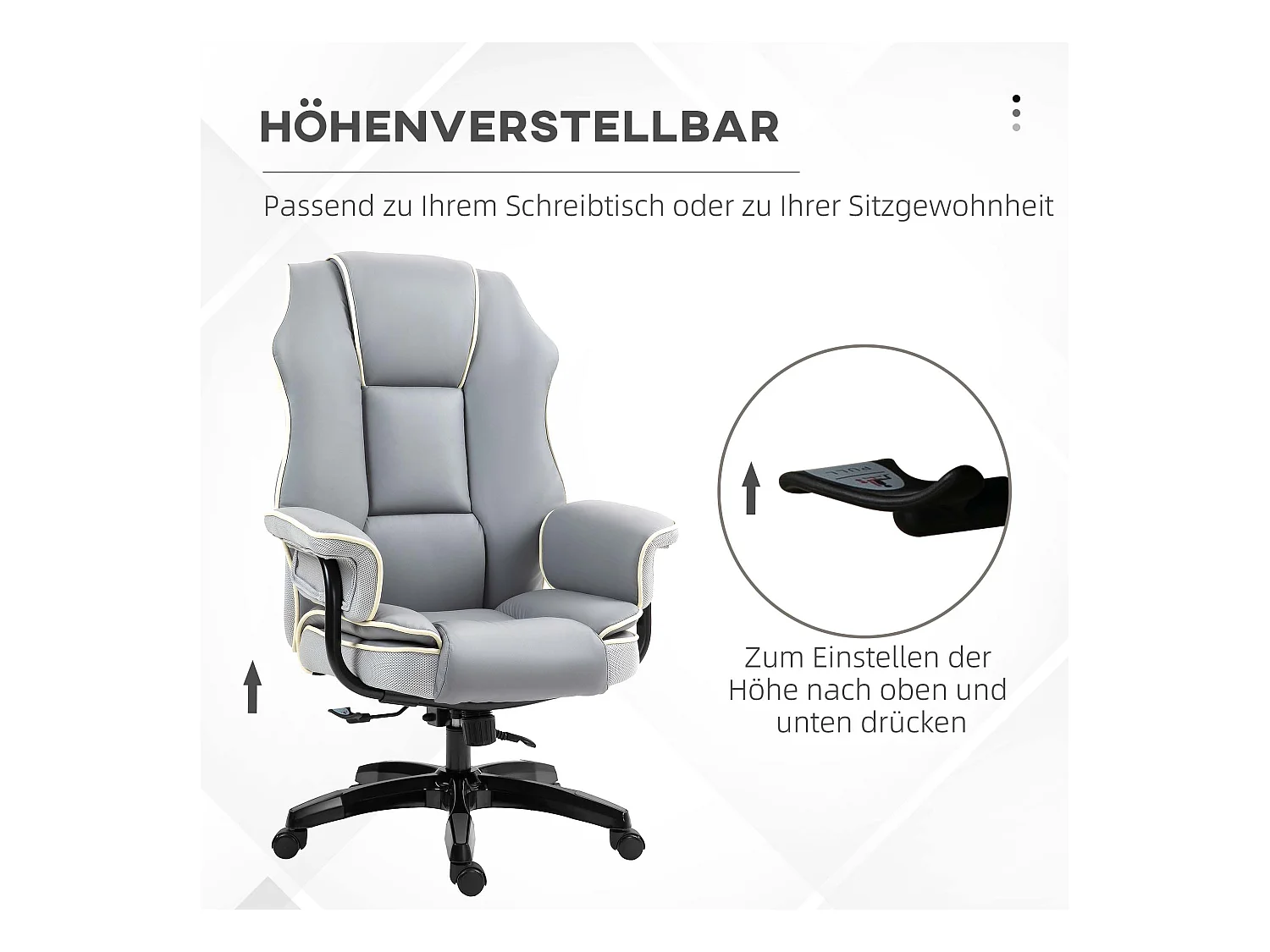 Fauteuil de bureau ergonomique avec dossier inclinable, fonction de bascule, gris clair (76x80x118-124 cm)