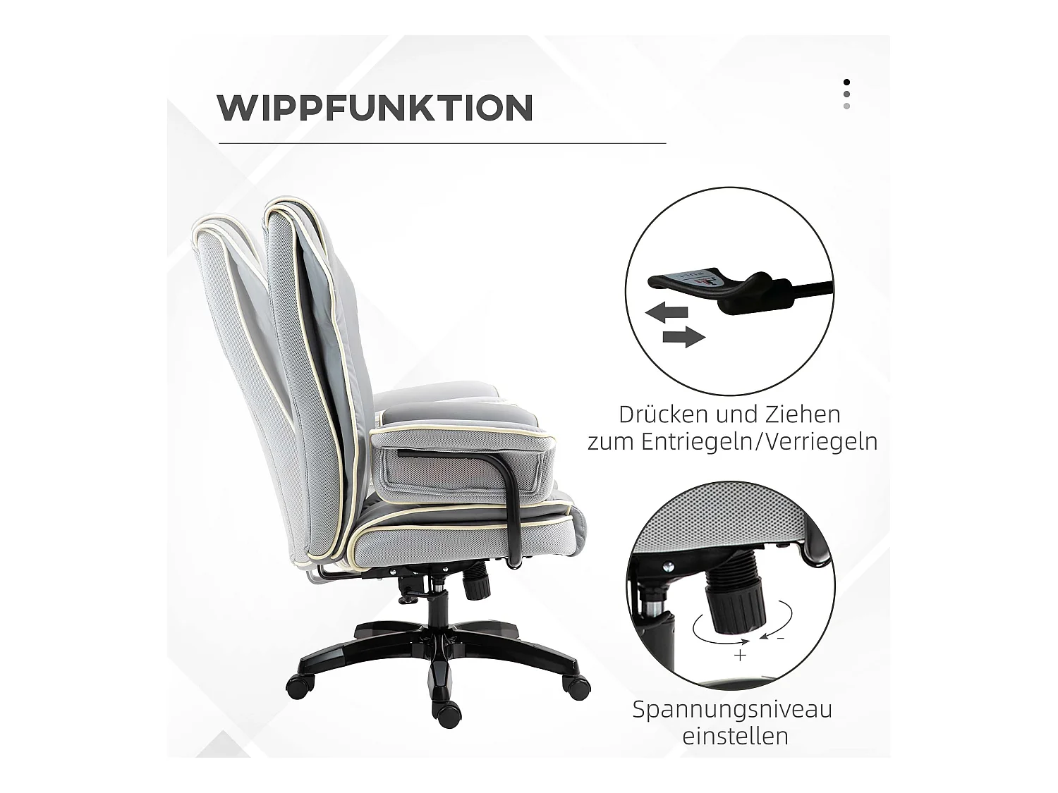 Fauteuil de bureau ergonomique avec dossier inclinable, fonction de bascule, gris clair (76x80x118-124 cm)