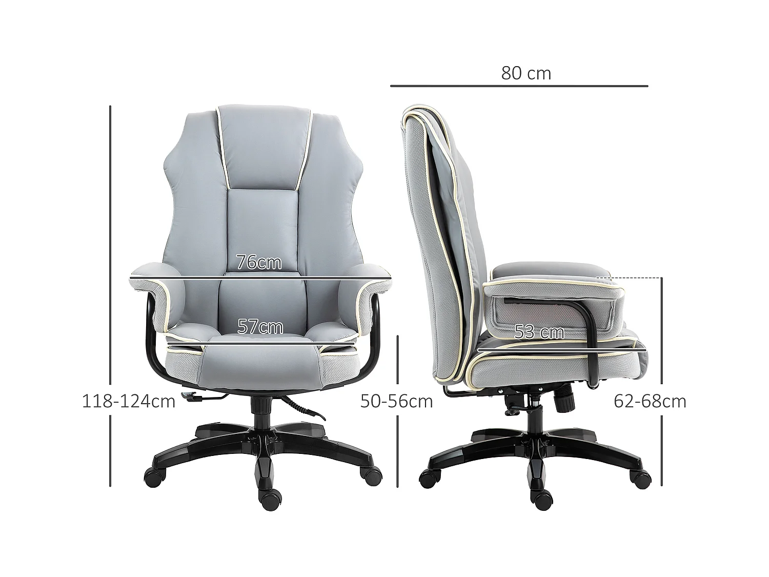 Fauteuil de bureau ergonomique avec dossier inclinable, fonction de bascule, gris clair (76x80x118-124 cm)