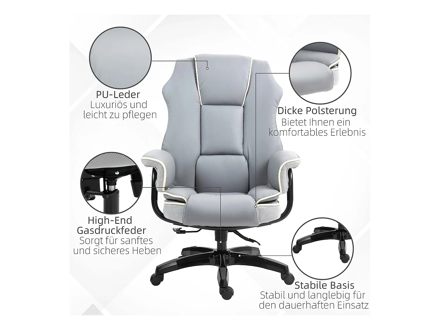 Fauteuil de bureau ergonomique avec dossier inclinable, fonction de bascule, gris clair (76x80x118-124 cm)