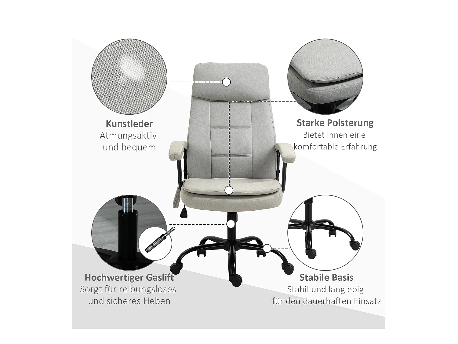 Bureaustoel met massagefunctie, in hoogte verstelbaar, polyesterstof, beige (63x70x121cm)