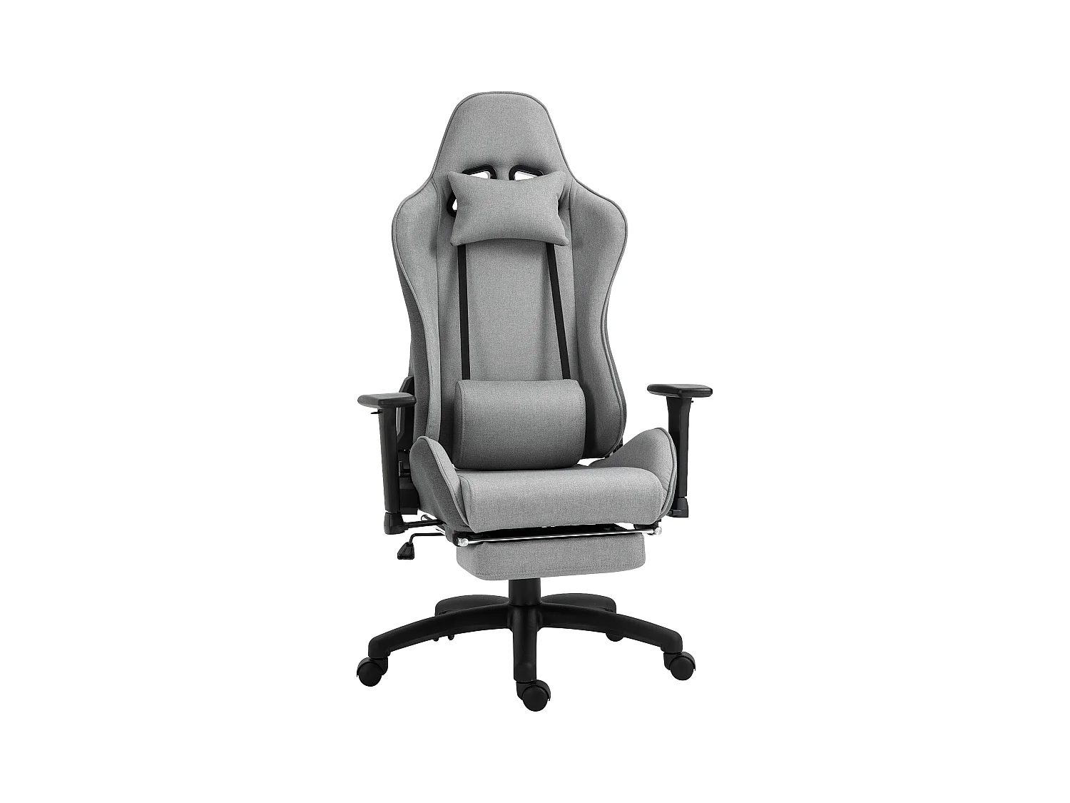 Chaise de bureau avec accoudoirs réglables, soutien lombaire et coussin amovible, mousse, gris (73x57x127-135 cm)