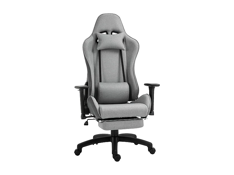 Sedia da ufficio con braccioli regolabili, supporto lombare e cuscino rimovibile, schiuma, grigio (73x57x127-135 cm)