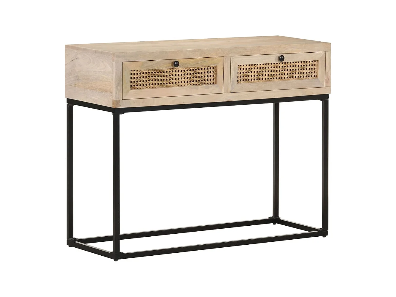 Consoletafel 100x35x76 cm Mangohout en natuurlijk riet
