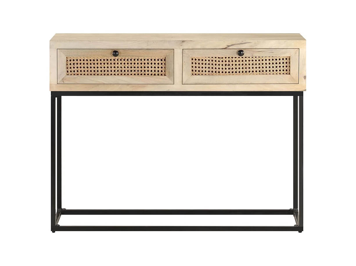 Consoletafel 100x35x76 cm Mangohout en natuurlijk riet