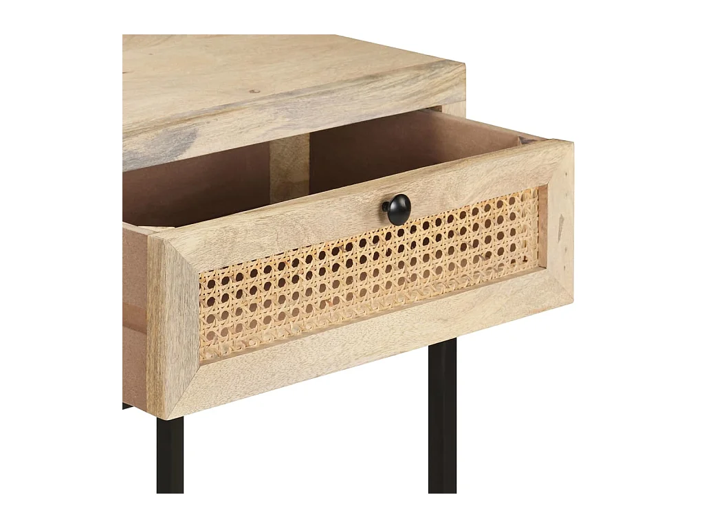 Consoletafel 100x35x76 cm Mangohout en natuurlijk riet