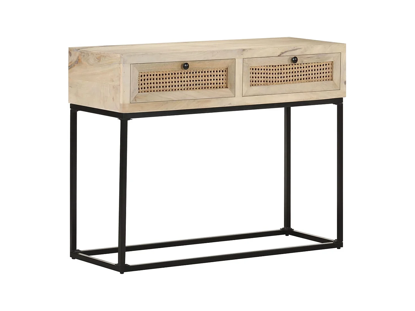 Consoletafel 100x35x76 cm Mangohout en natuurlijk riet