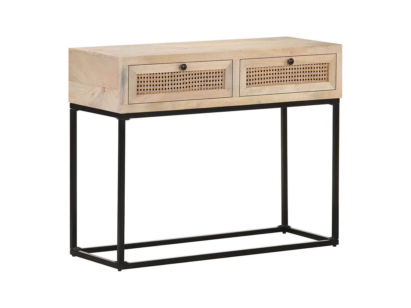 Consoletafel 100x35x76 cm Mangohout en natuurlijk riet