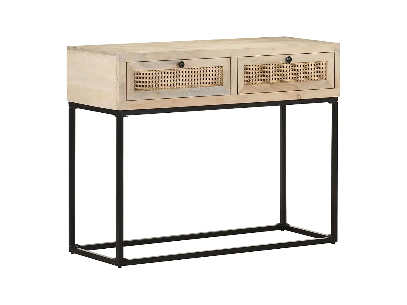 Consoletafel 100x35x76 cm Mangohout en natuurlijk riet