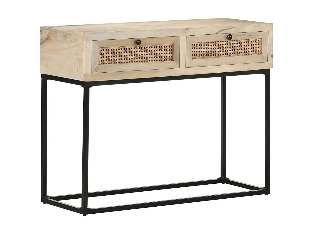 Table console 100x35x76 cm Bois de manguier et canne naturelle