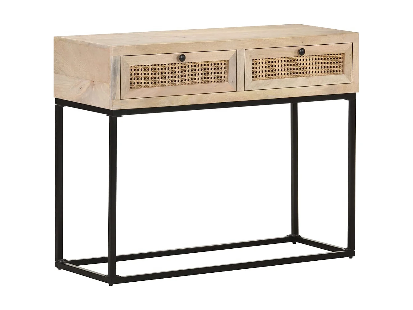 Table console 100x35x76 cm Bois de manguier et canne naturelle