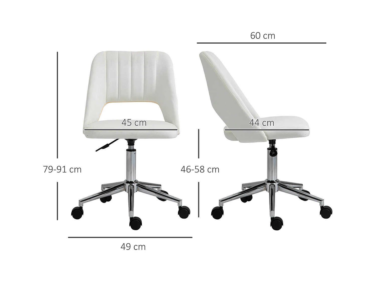 Beige draaibare bureaustoel, in hoogte verstelbaar, moderne ergonomische fauteuil, polyester hoes, (49x60x79-91 cm)