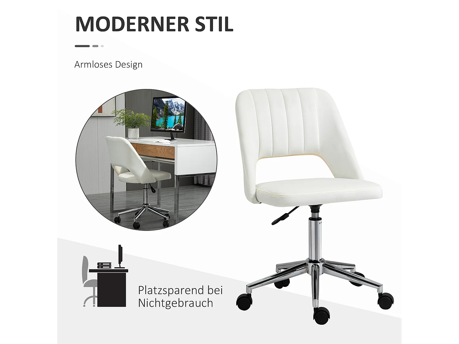 Chaise de bureau pivotante beige, réglable en hauteur, fauteuil ergonomique moderne, revêtement en polyester, (49x60x79-91 cm)