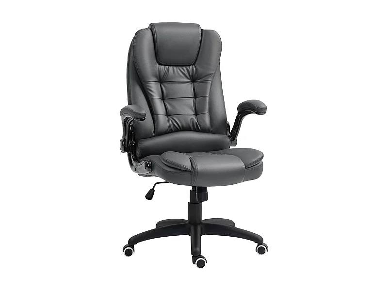 Silla de oficina ergonómica con función basculante, reposabrazos escamoteables, en polipiel, color gris oscuro (60x69x121 cm)