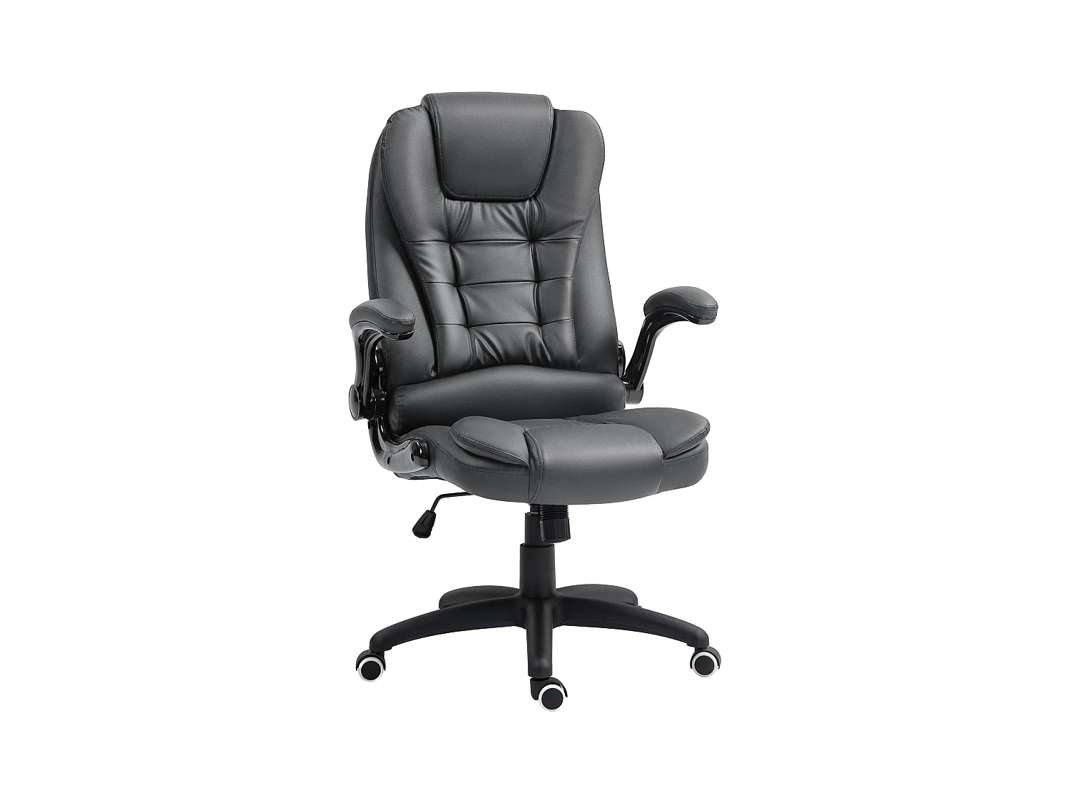 Silla de oficina ergonómica con función basculante, reposabrazos escamoteables, en polipiel, color gris oscuro (60x69x121 cm)