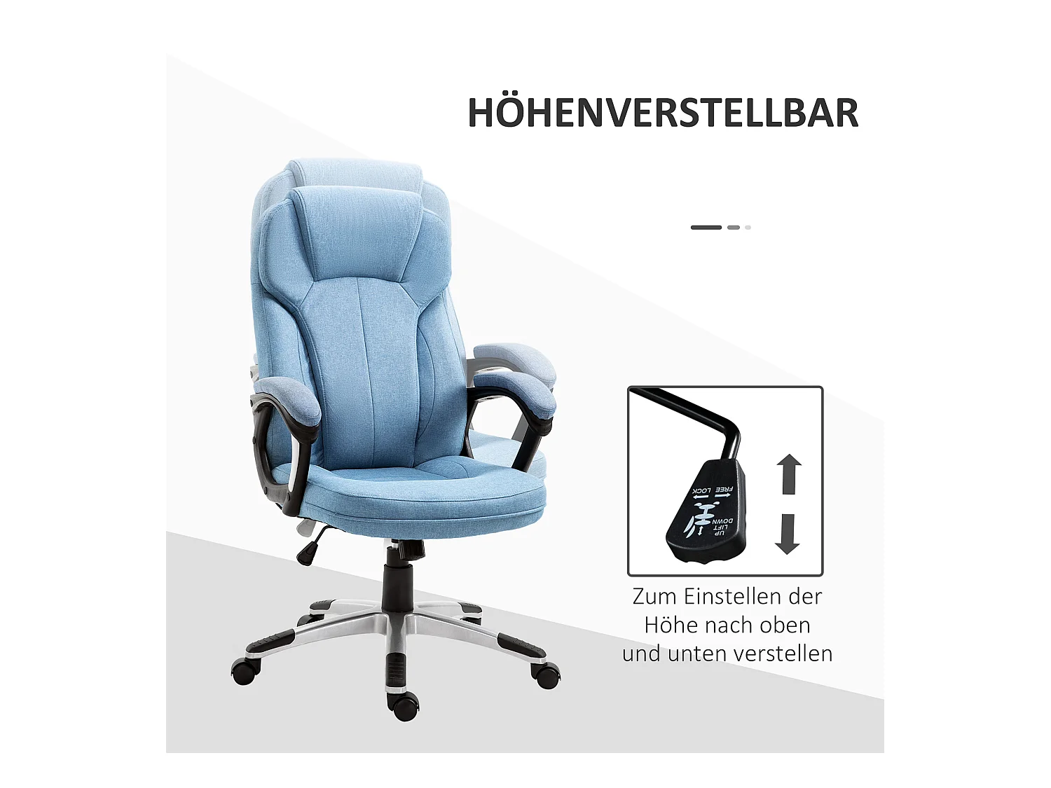 Fauteuil de bureau ergonomique avec dossier haut, réglable en hauteur, tissu lin, bleu clair (66x75x120 cm)