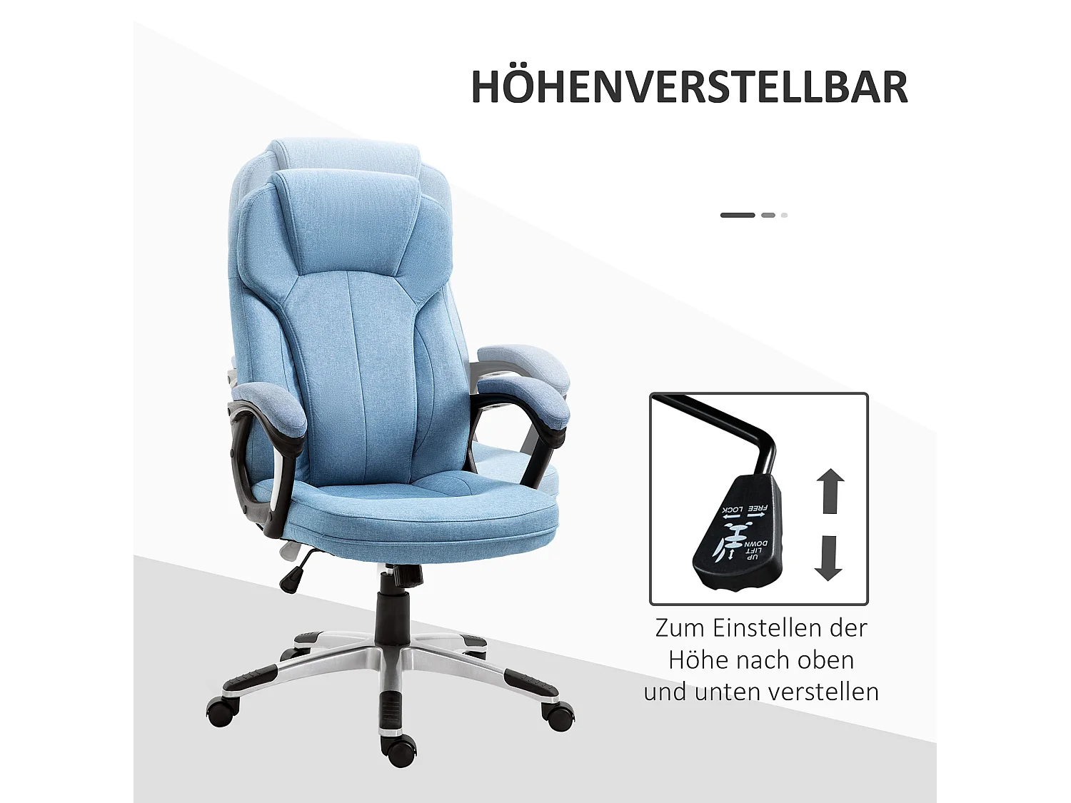 Fauteuil de bureau ergonomique avec dossier haut, réglable en hauteur, tissu lin, bleu clair (66x75x120 cm)
