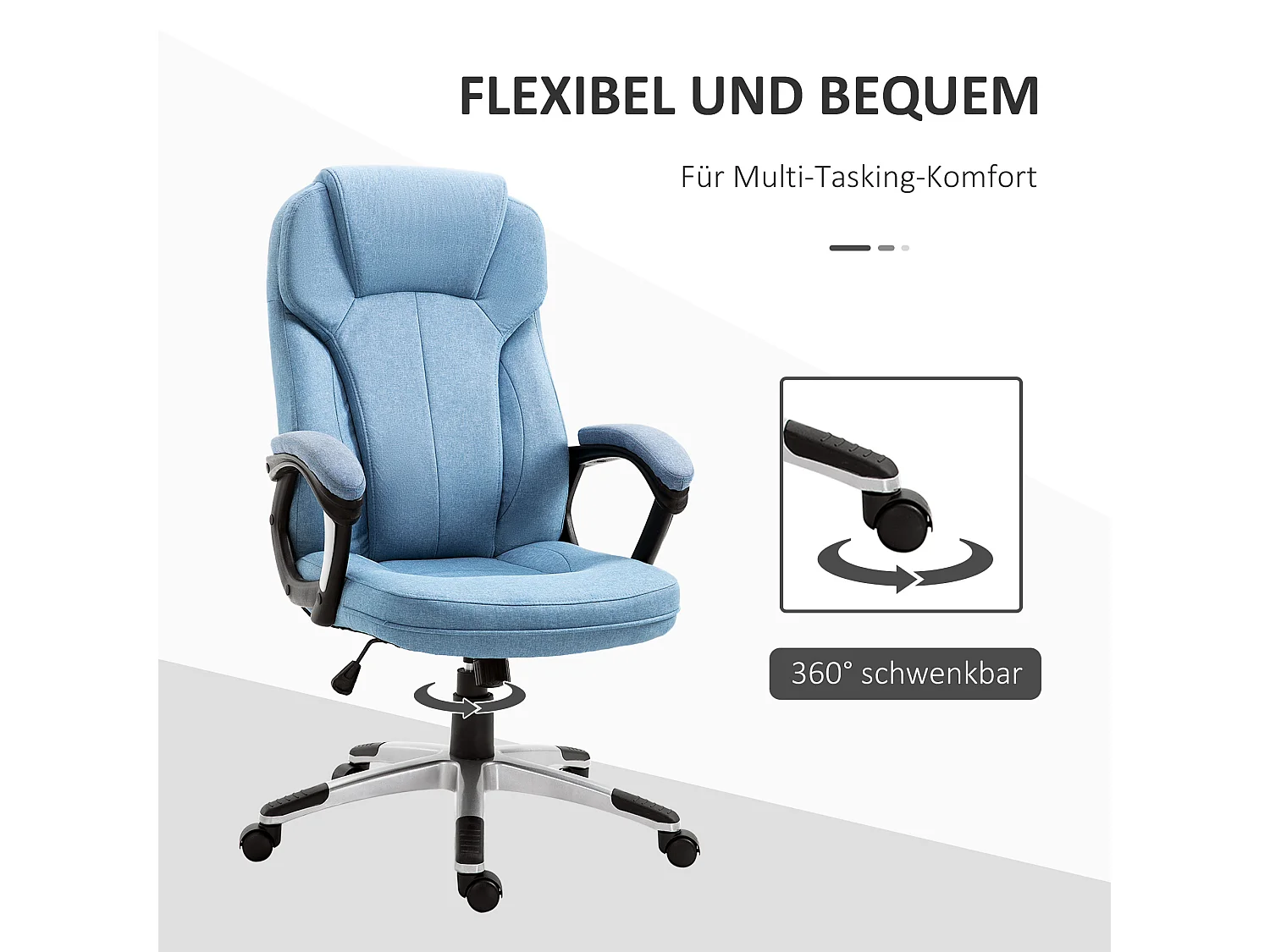 Fauteuil de bureau ergonomique avec dossier haut, réglable en hauteur, tissu lin, bleu clair (66x75x120 cm)