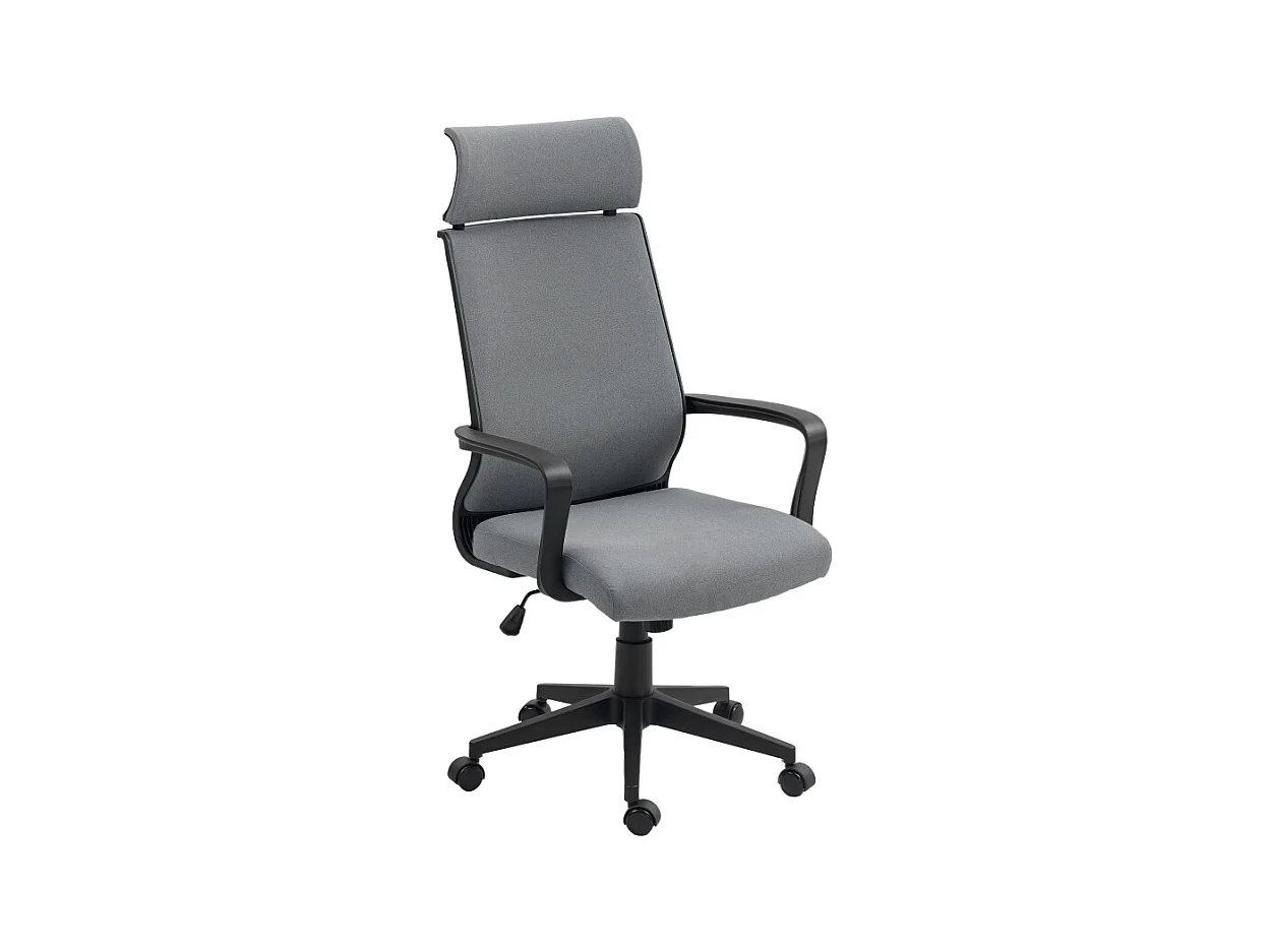 Fauteuil de bureau ergonomique avec accoudoirs, tête inclinable, tissu en polyester, gris foncé (69x60.5x117 cm)