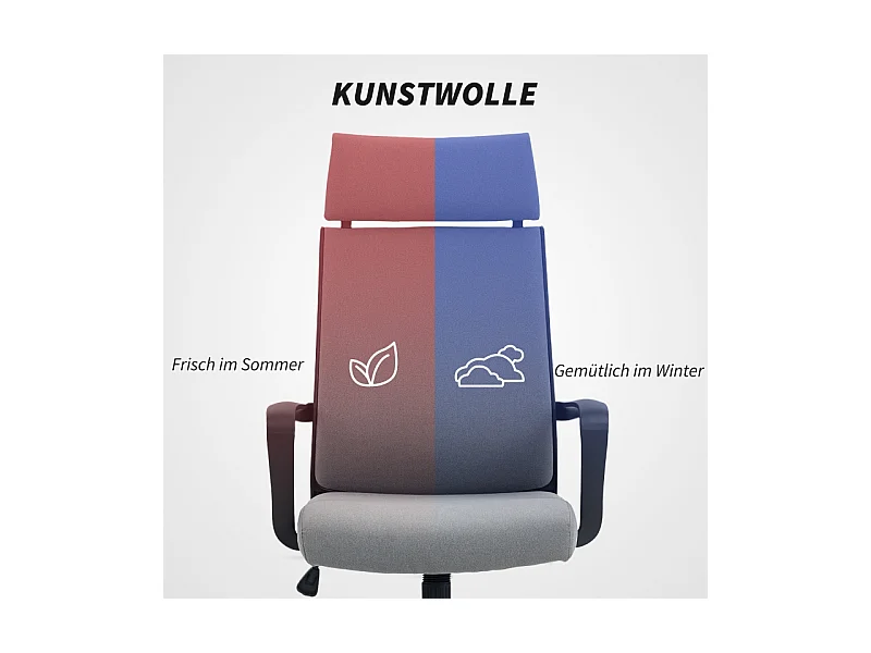 Fauteuil de bureau ergonomique avec accoudoirs, tête inclinable, tissu en polyester, gris foncé (69x60.5x117 cm)