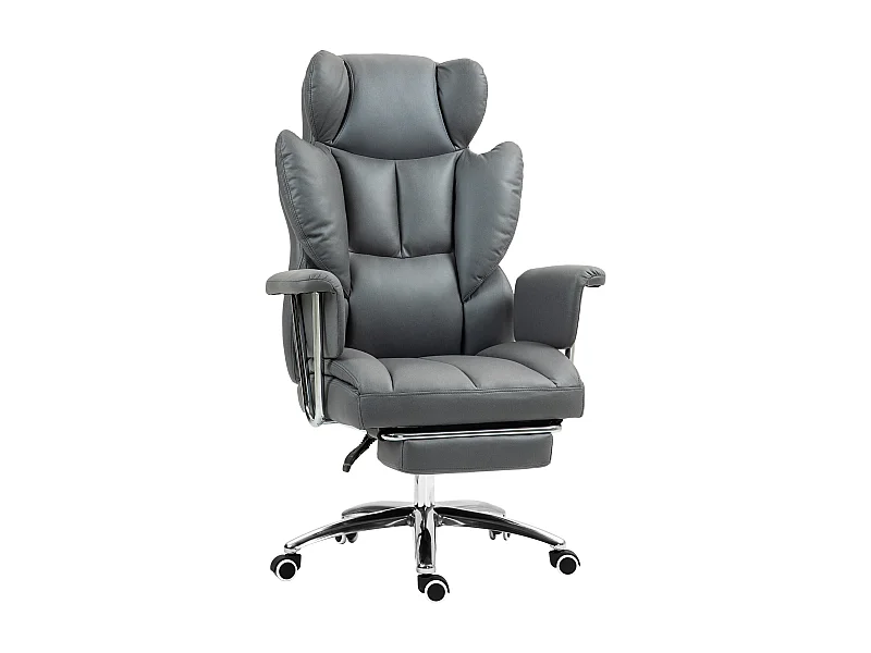 Silla de oficina ergonómica con función reclinable, silla giratoria con reposapiés, funda de espuma, gris oscuro (74x65x128 cm)