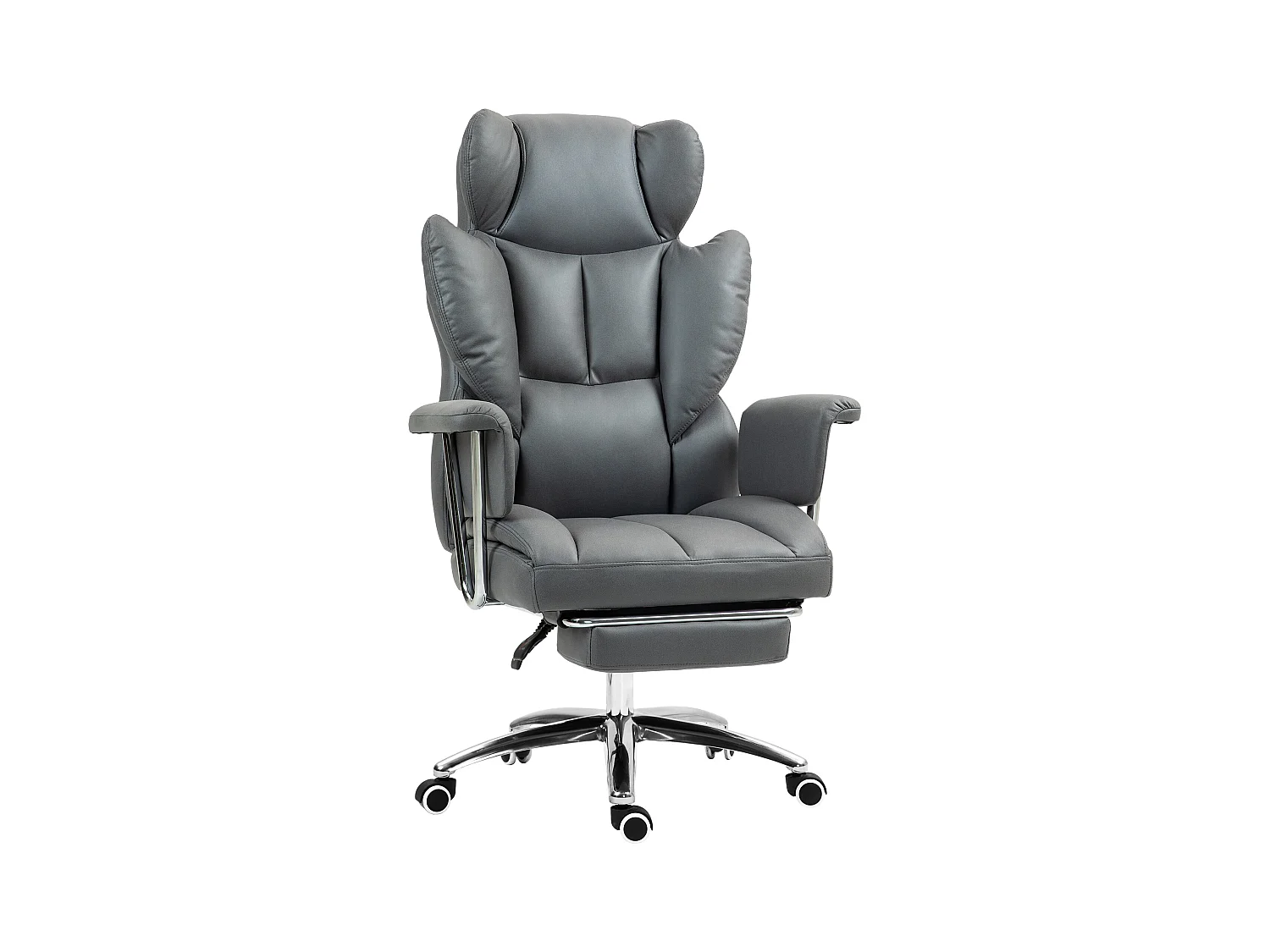 Chaise de bureau ergonomique avec fonction inclinable, fauteuil de travail pivotant avec repose-pieds, revêtement en mousse, gris foncé (74x65x128 cm)