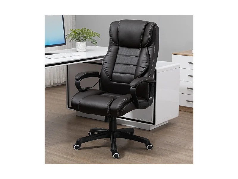 Chaise de bureau avec fonction massage, ergonomique, en simili cuir, marron (64x74x120 cm)