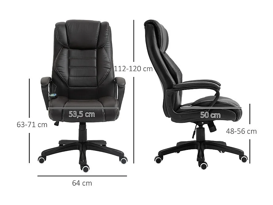 Chaise de bureau avec fonction massage, ergonomique, en simili cuir, marron (64x74x120 cm)