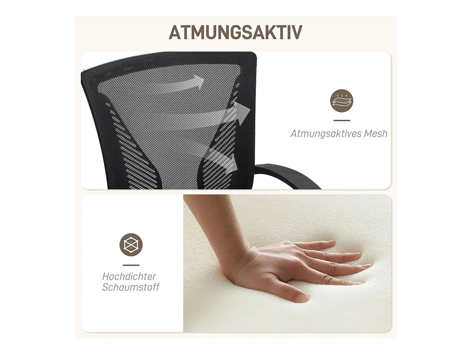 Chaise de bureau ergonomique avec fonction bascule, réglable en hauteur, tissu, noir (62x60x92-102 cm)