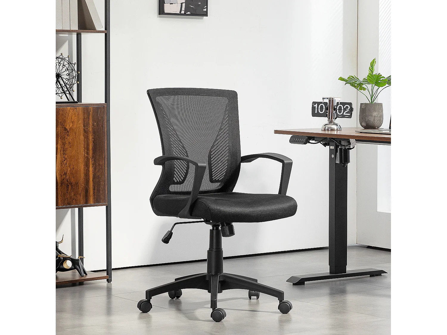 Chaise de bureau ergonomique avec fonction bascule, réglable en hauteur, tissu, noir (62x60x92-102 cm)