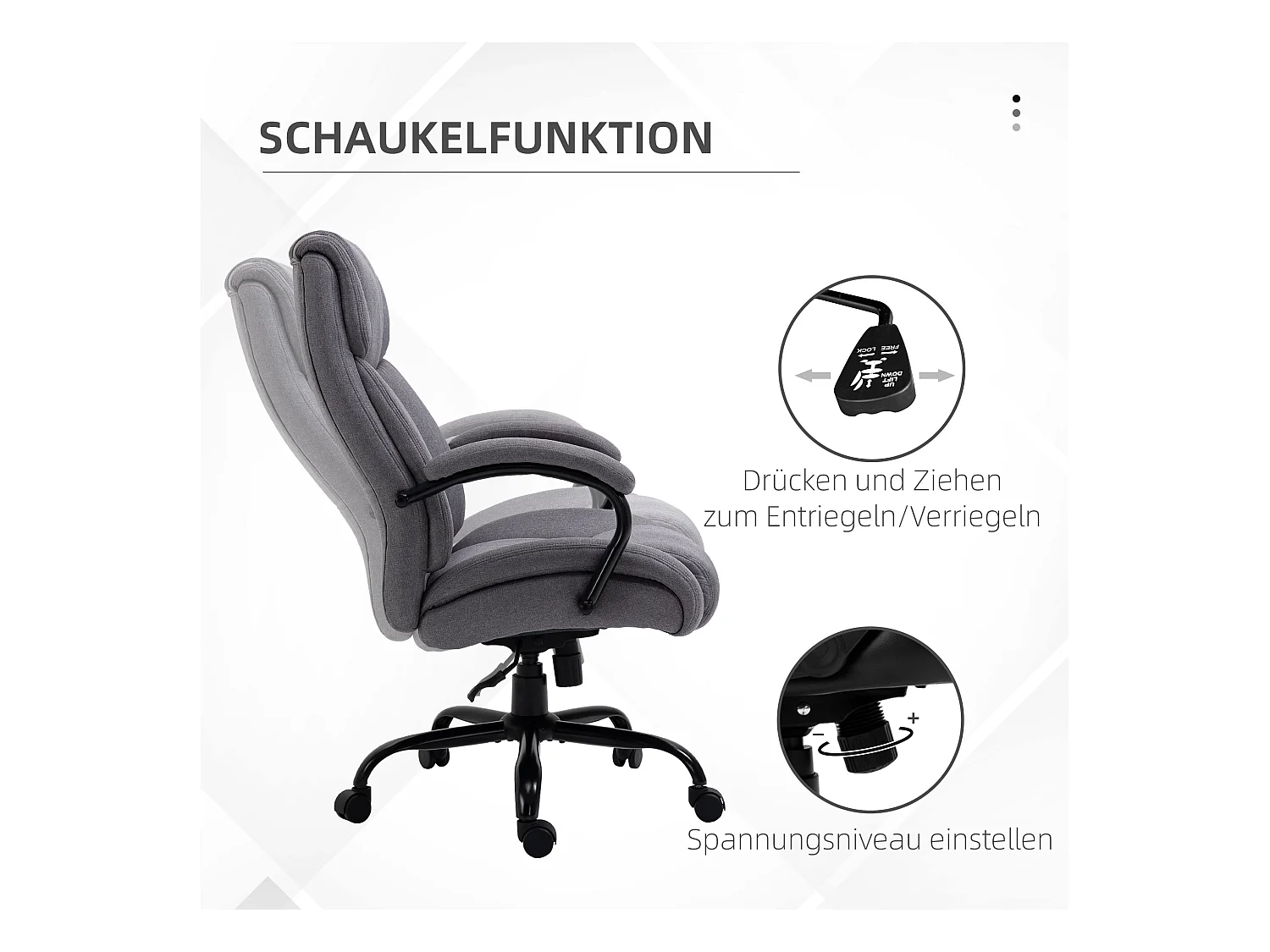 Fauteuil de bureau ergonomique avec fonction bascule, cuir synthétique, gris clair (72.5x83x118 cm)