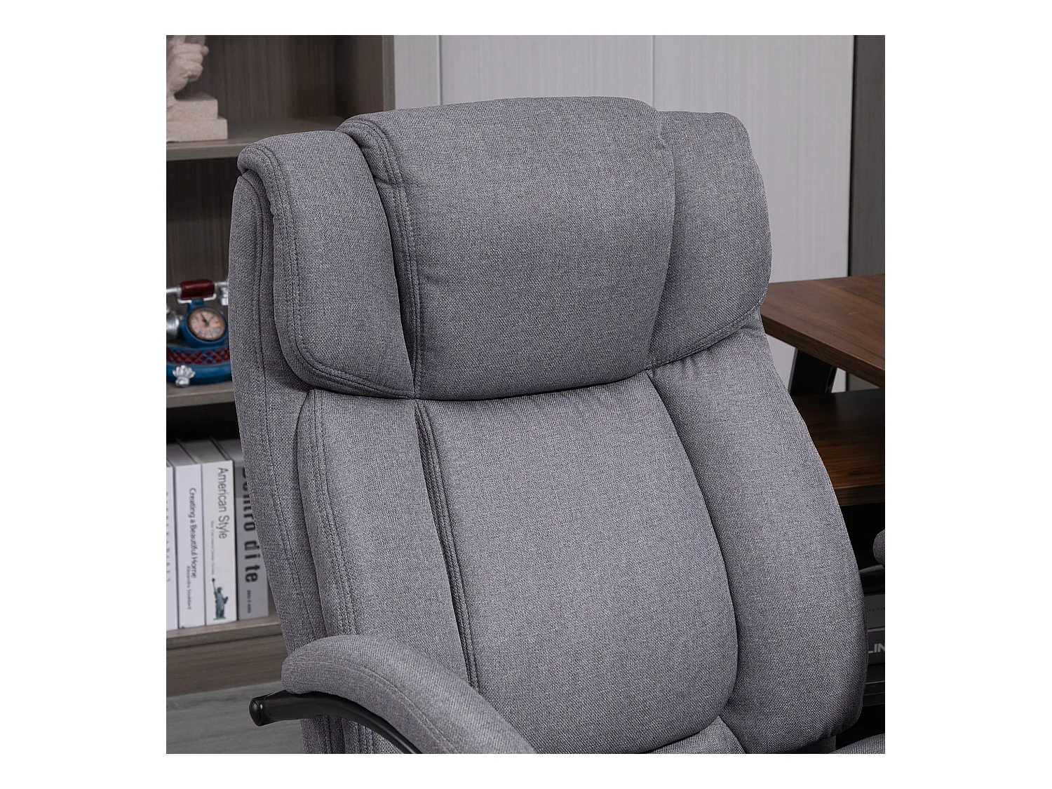 Fauteuil de bureau ergonomique avec fonction bascule, cuir synthétique, gris clair (72.5x83x118 cm)