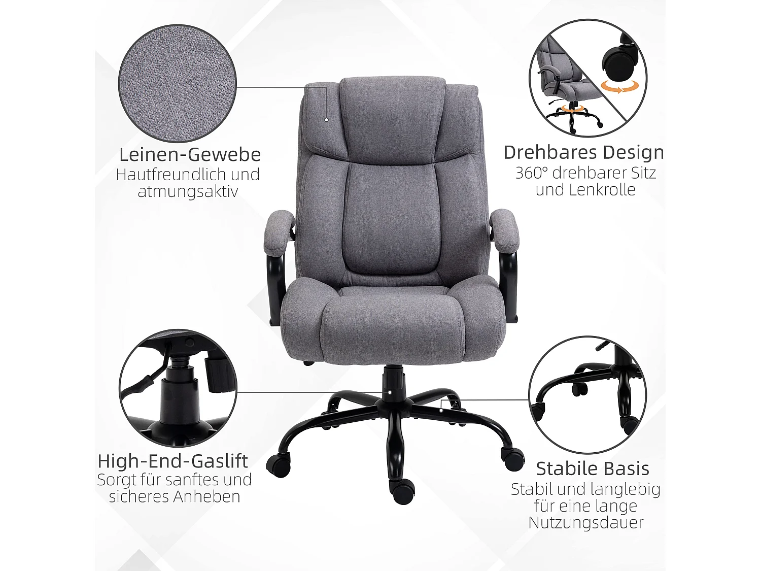 Ergonomische bureaustoel met schommelfunctie, kunstleer, lichtgrijs (72,5x83x118 cm)