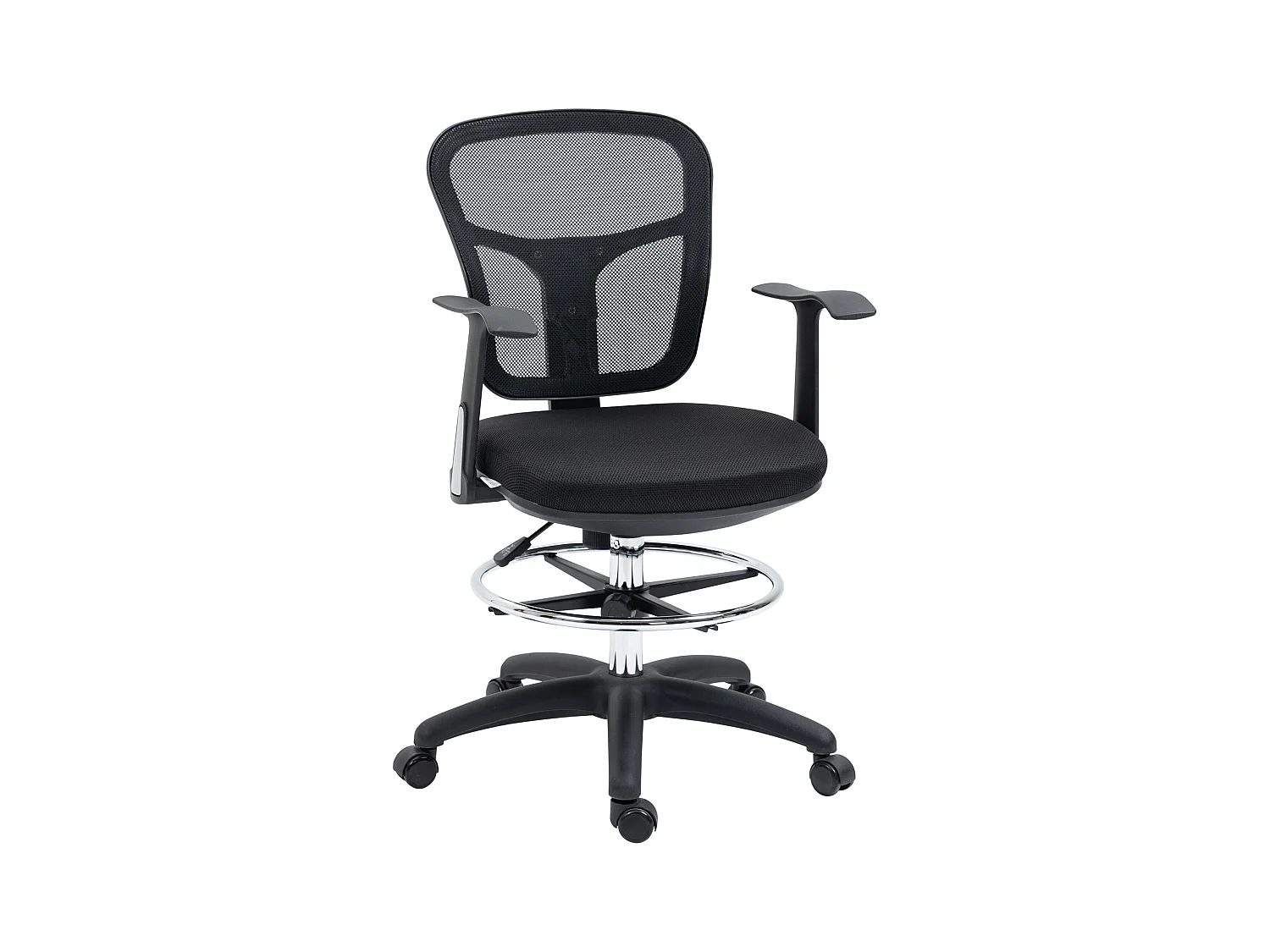 Fauteuil de bureau ergonomique avec accoudoirs et repose-pieds, mesh noir, hauteur réglable (59x59x95-115cm)
