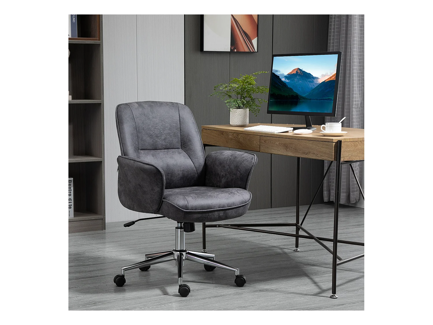 Chaise de bureau XXL, ergonomique avec fonction bascule, réglable en hauteur, acier, gris (67x69x102 cm)