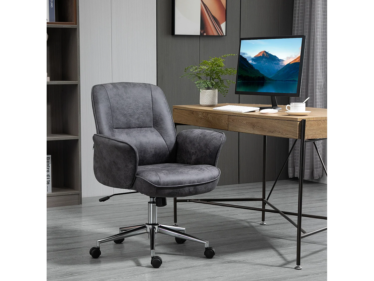 Chaise de bureau XXL, ergonomique avec fonction bascule, réglable en hauteur, acier, gris (67x69x102 cm)