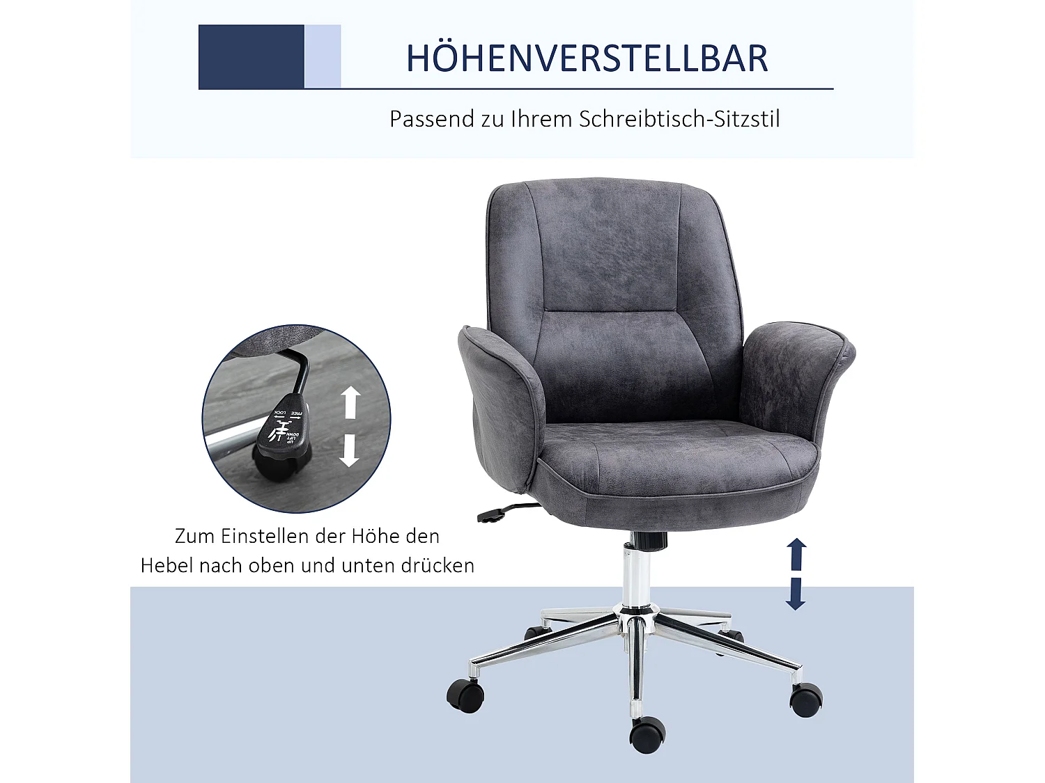 Chaise de bureau XXL, ergonomique avec fonction bascule, réglable en hauteur, acier, gris (67x69x102 cm)