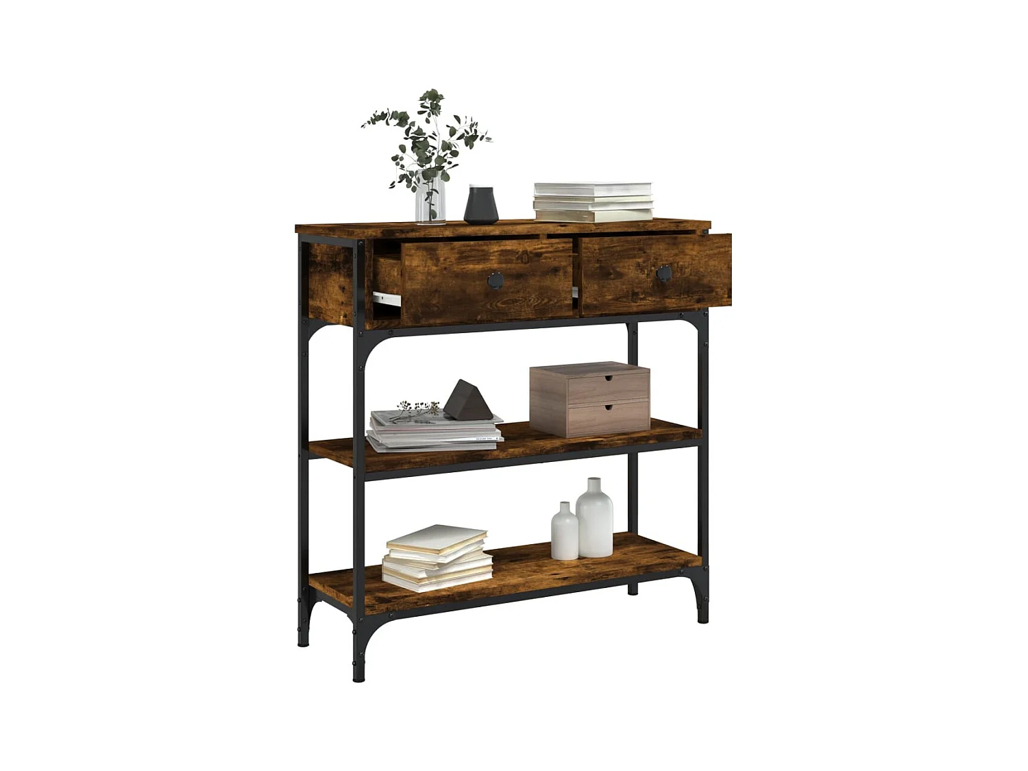 Table console chêne fumé 72,5x25x75 cm bois d'ingénierie