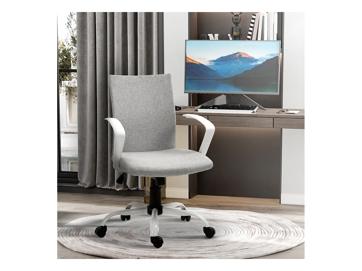 Chaise de bureau ergonomique, réglable en hauteur, avec fonction basculante, tissu lin, gris, (61x61x99 cm)  ###