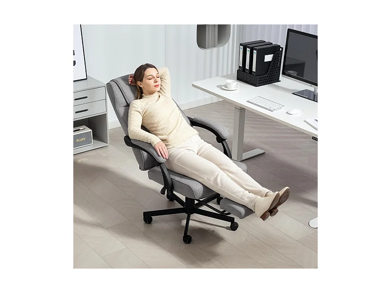 Fauteuil de bureau avec fonction massage, dossier inclinable, mousse haute densité, polyester, gris (70x65x117cm)